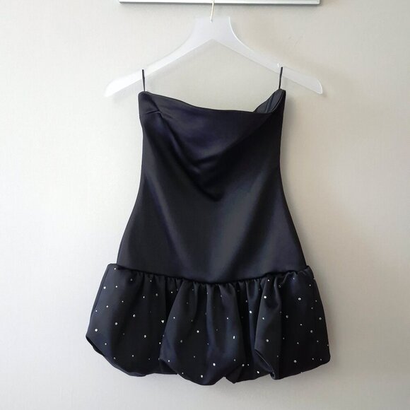 NWT Zara satin effect rhinestone applique balloon hem mini dress, XS - Picture 12 of 14